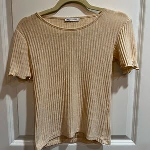 Cream ribbed short sleeve top